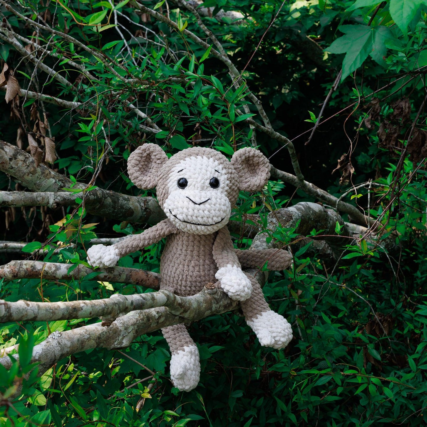 4Stitches Designs 25 Inch Crochet Monkey Plush Toy - Hand-Made Stuffed Animal for Kids