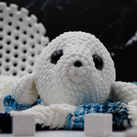 4Stitches Designs 13 Inch Crochet Seal Pup - Hand-Made Plush Toy Stuffed Animal Gift for Kids
